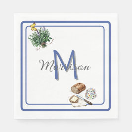 ウォーターカラーハーブ&ブレッドファームハウスブルーカスタム スタンダードランチョンナプキン