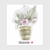 ウォーターカラーバイオレット鉢植え植物ステッカー シール (シート)