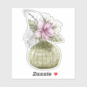 ウォーターカラーバイオレット鉢植え植物ステッカー シール (シート)