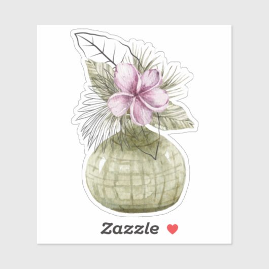 ウォーターカラーバイオレット鉢植え植物ステッカー シール (シート)