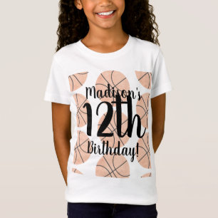 ウォーターカラーバスケットボール 誕生日Tシャツ 女の子用 Tシャツ