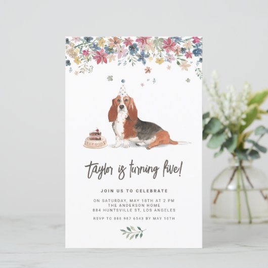 ウォーターカラーバセットハウンドドッグ誕生日招待状 (スタンド正面)