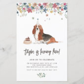 ウォーターカラーバセットハウンドドッグ誕生日招待状 (正面)