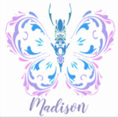 ウォーターカラーバタフライアート名前をカスタムする シール (正面)