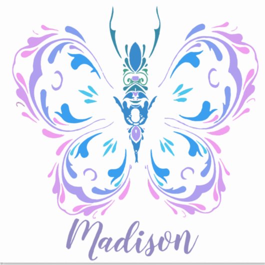 ウォーターカラーバタフライアート名前をカスタムする シール (正面)