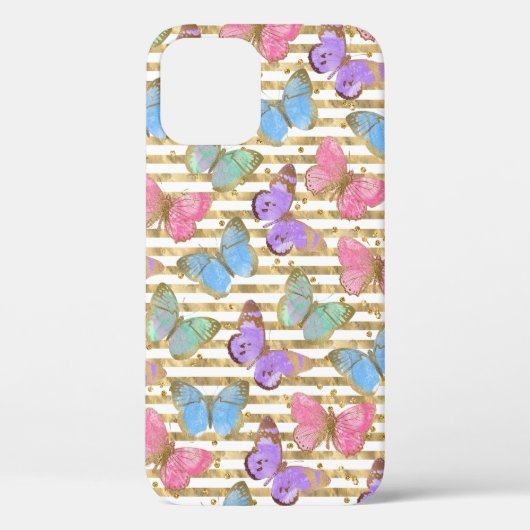 ウォーターカラーバタフライ ゴールドラメ Case-Mate iPhoneケース (裏面)
