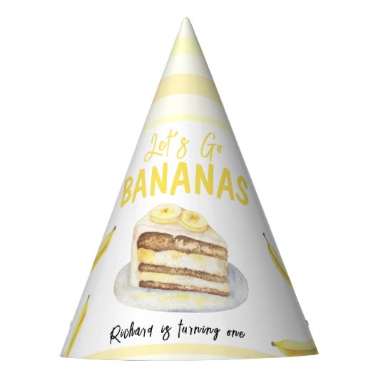 ウォーターカラーバナナケーキ 誕生日パーティー パーティーハット (正面)