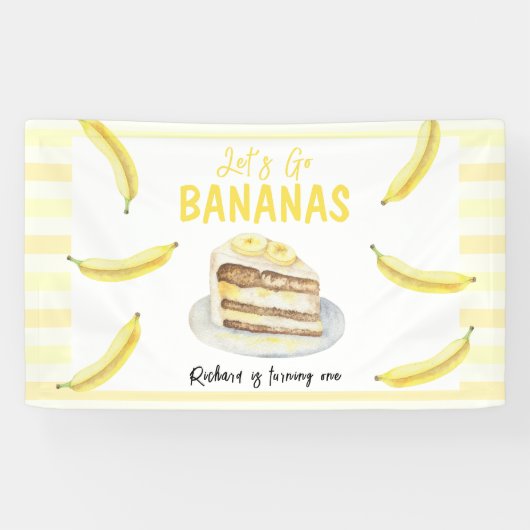 ウォーターカラーバナナケーキ 誕生日パーティー 横断幕 (横)