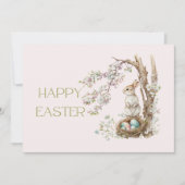 ウォーターカラーバニーアンダーマグノリアツリーハッピーイースター ノートカード (正面)