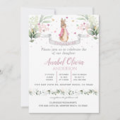 ウォーターカラーバニーベビーガールバプテスマ招待状 招待状 (正面)