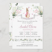 ウォーターカラーバニーベビーガールバプテスマ招待状 招待状 (正面/裏面)