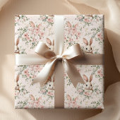 ウォーターカラーバニー顔&フローラリース ラッピングペーパー