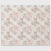 ウォーターカラーバニー顔&フローラリース ラッピングペーパー (フラット)