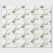 ウォーターカラーバニー&バードネストハッピーイースター ラッピングペーパー (フラット)