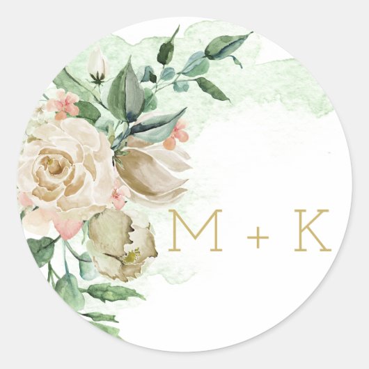 ウォーターカラーバラガーデン封筒用シール ラウンドシール (正面)