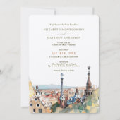 ウォーターカラーバルセロナパークグエル結婚式招待状 招待状 (正面)