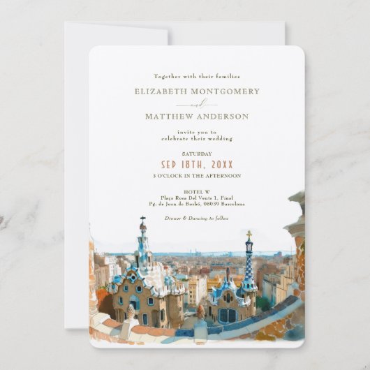 ウォーターカラーバルセロナパークゲル結婚ズ 招待状 (正面)