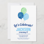 ウォーターカラーバルーンボーイ誕生日招待状 招待状 (正面)