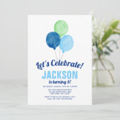 ウォーターカラーバルーンボーイ誕生日招待状 招待状 (スタンド正面)