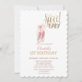 ウォーターカラーバレエシューズストライプの誕生日 招待状 (正面)