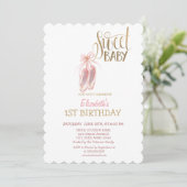 ウォーターカラーバレエシューズストライプの誕生日 招待状 (スタンド正面)