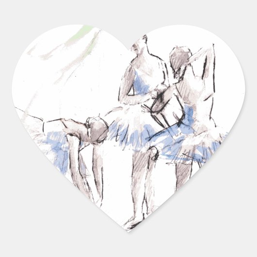 ウォーターカラーバレエ踊りバレリーナ ハートシール (正面)