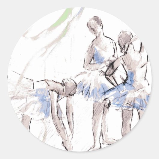 ウォーターカラーバレエ踊りバレリーナ ラウンドシール (正面)