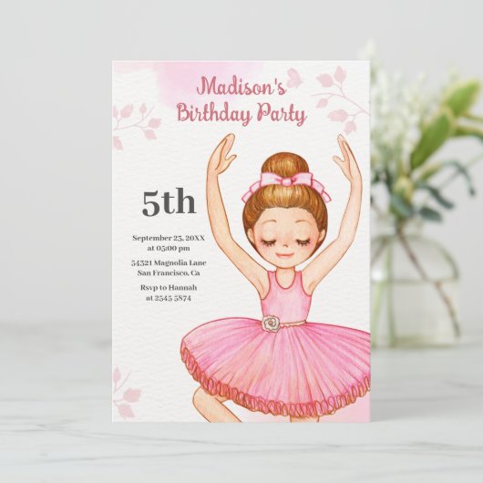 ウォーターカラーバレリーナ誕生日招待状 招待状 (スタンド正面)
