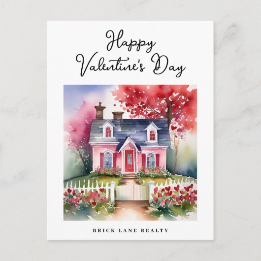 ウォーターカラーバレンタインズデイハウスエステ実在ート シーズンポストカード (正面)
