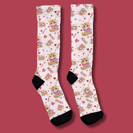 ウォーターカラーバレンタインデーキティXOXOパターン ソックス