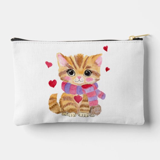 ウォーターカラーバレンタインデー子猫 アクセサリーポーチ (裏面)