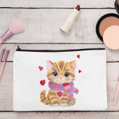 ウォーターカラーバレンタインデー子猫 アクセサリーポーチ