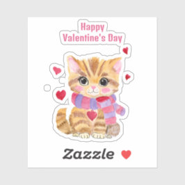 ウォーターカラーバレンタインデー子猫 シール