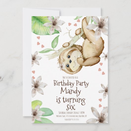 ウォーターカラーバレンティーンズデイスロースフローラ誕生日 招待状 (正面)