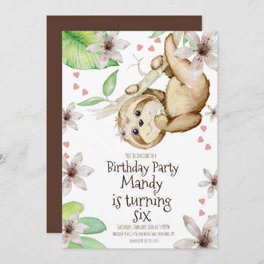 ウォーターカラーバレンティーンズデイスロースフローラ誕生日 招待状 (正面/裏面)