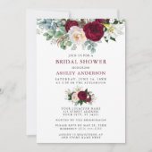 ウォーターカラーバーガンディフローラグリーンブライダルシャワー 招待状 (正面)