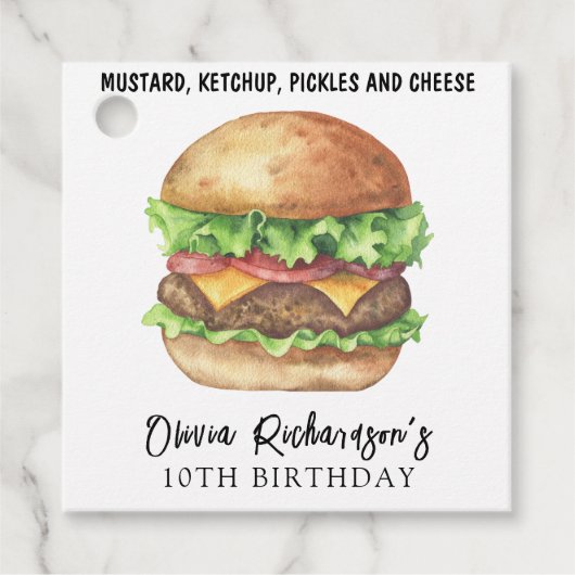 ウォーターカラーバーガーパーティー誕生日 フェイバータグ (正面)