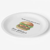 ウォーターカラーバーガーパーティー誕生日 ペーパープレート (アングル)