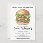 ウォーターカラーバーガーパーティー誕生日 招待状 (正面)