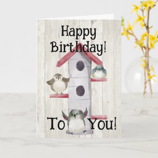 ウォーターカラーバードハウスハッピーハウス誕生日カード カード (黄色い花)