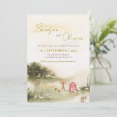 ウォーターカラーバーンイラストレーションファームハウス結婚ズ 招待状 (スタンド正面)