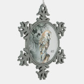 ウォーターカラーバーンドウル鳥自然ワイルドライフアート スノーフレークピューターオーナメント (左)