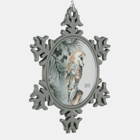 ウォーターカラーバーンドウル鳥自然ワイルドライフアート スノーフレークピューターオーナメント (左)