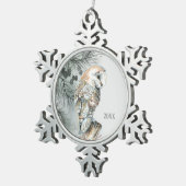 ウォーターカラーバーンドウル鳥自然ワイルドライフアート スノーフレークピューターオーナメント (右)