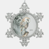 ウォーターカラーバーンドウル鳥自然ワイルドライフアート スノーフレークピューターオーナメント (正面)