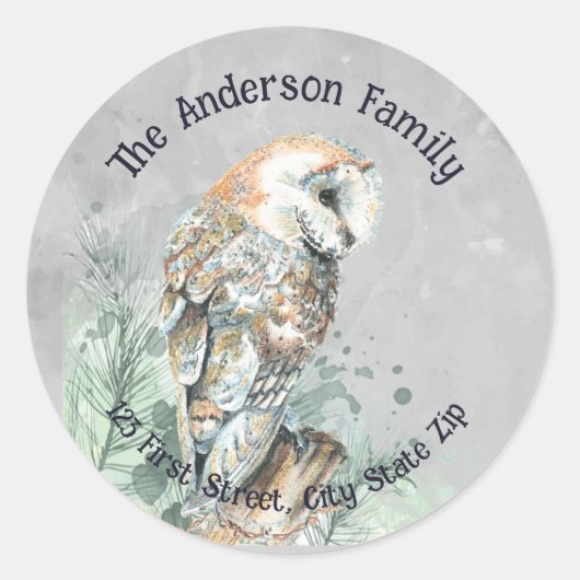 ウォーターカラーバーンドウル鳥自然ワイルドライフアート ラウンドシール (正面)