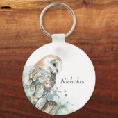 ウォーターカラーバーンドルフクロウ鳥野獣自然アートケ キーホルダー (裏面)