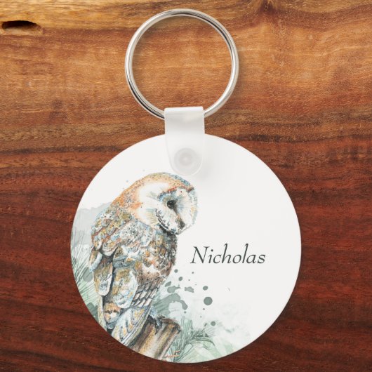 ウォーターカラーバーンドルフクロウ鳥野獣自然アートケ キーホルダー (裏面)