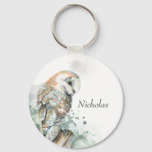 ウォーターカラーバーンドルフクロウ鳥野獣自然アートケ キーホルダー (裏面)