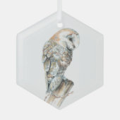 ウォーターカラーバーンドルフクロウ鳥野獣自然アート ガラスオーナメント (正面)